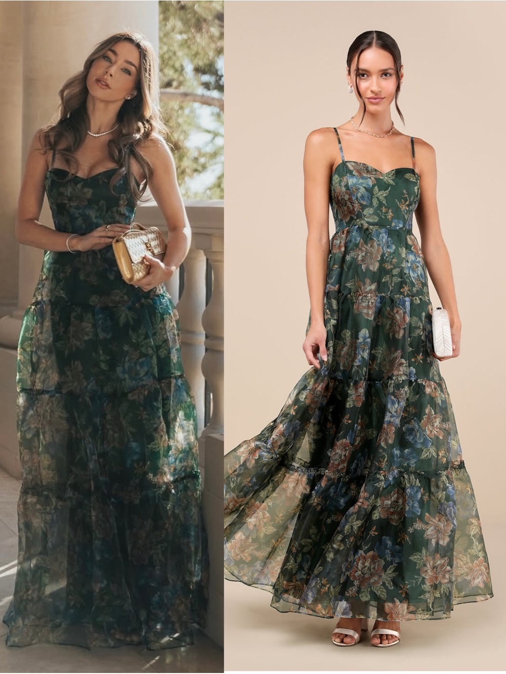 LULUS Floral Shimmer Organza Sweetheart Neck Tier Ruffle Wedding Guest Gown XL